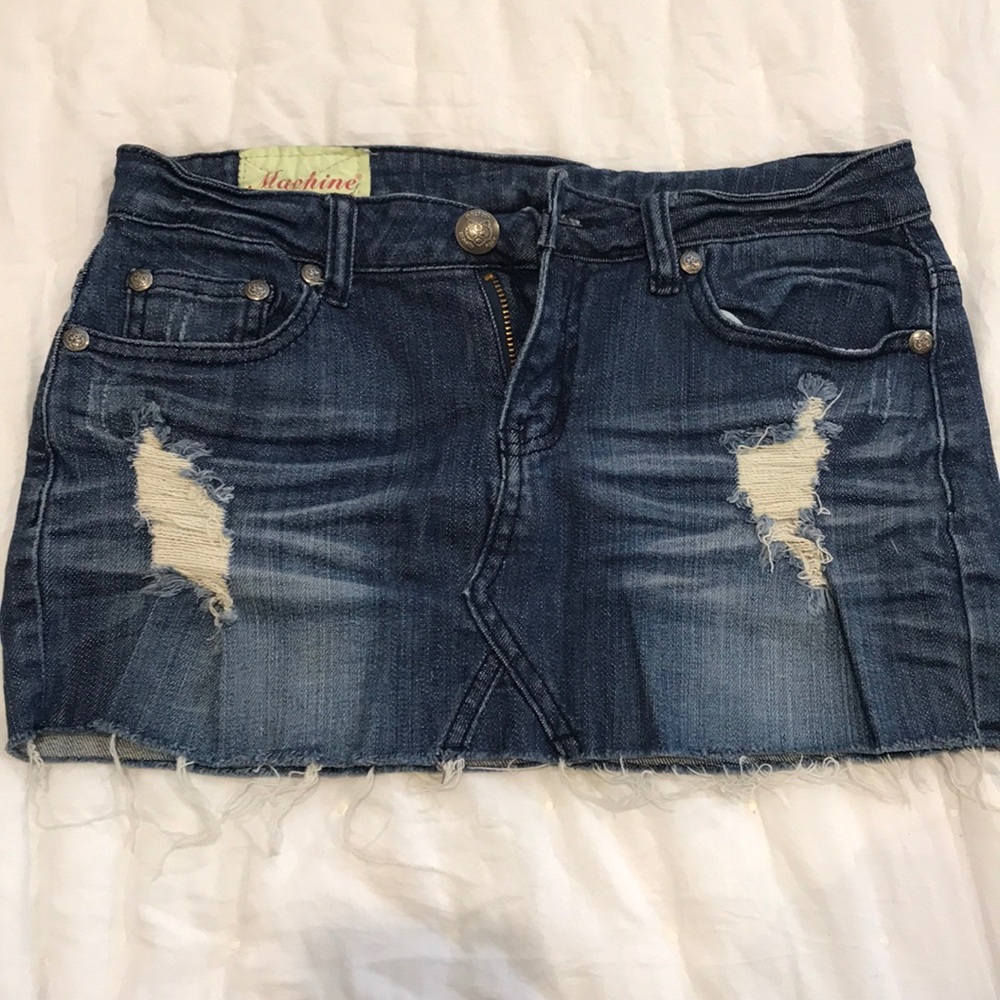 Dark denim distressed skirt